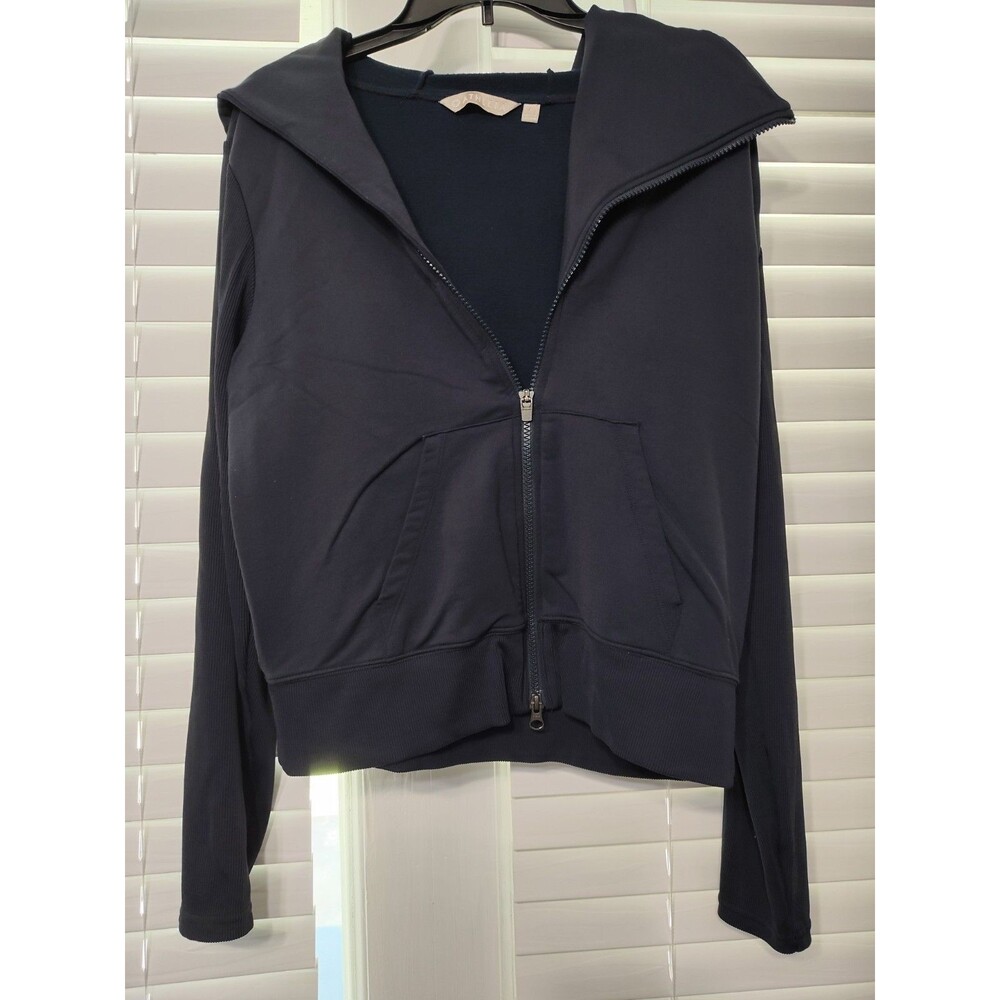 Athleta Triumph Hoodie Navy Sweatshirt Full Zip Jacket Workout Size Large